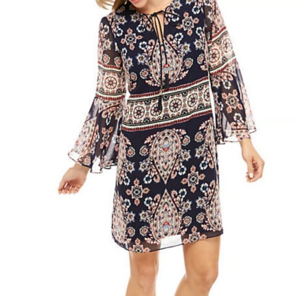 New Vince Camuto Navy Bohemian Flare Sleeve Dress - Picture 7 of 7